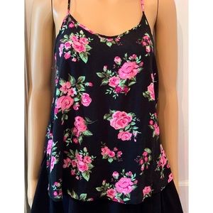 Black & Pink Floral Tank Top with Detailed Back